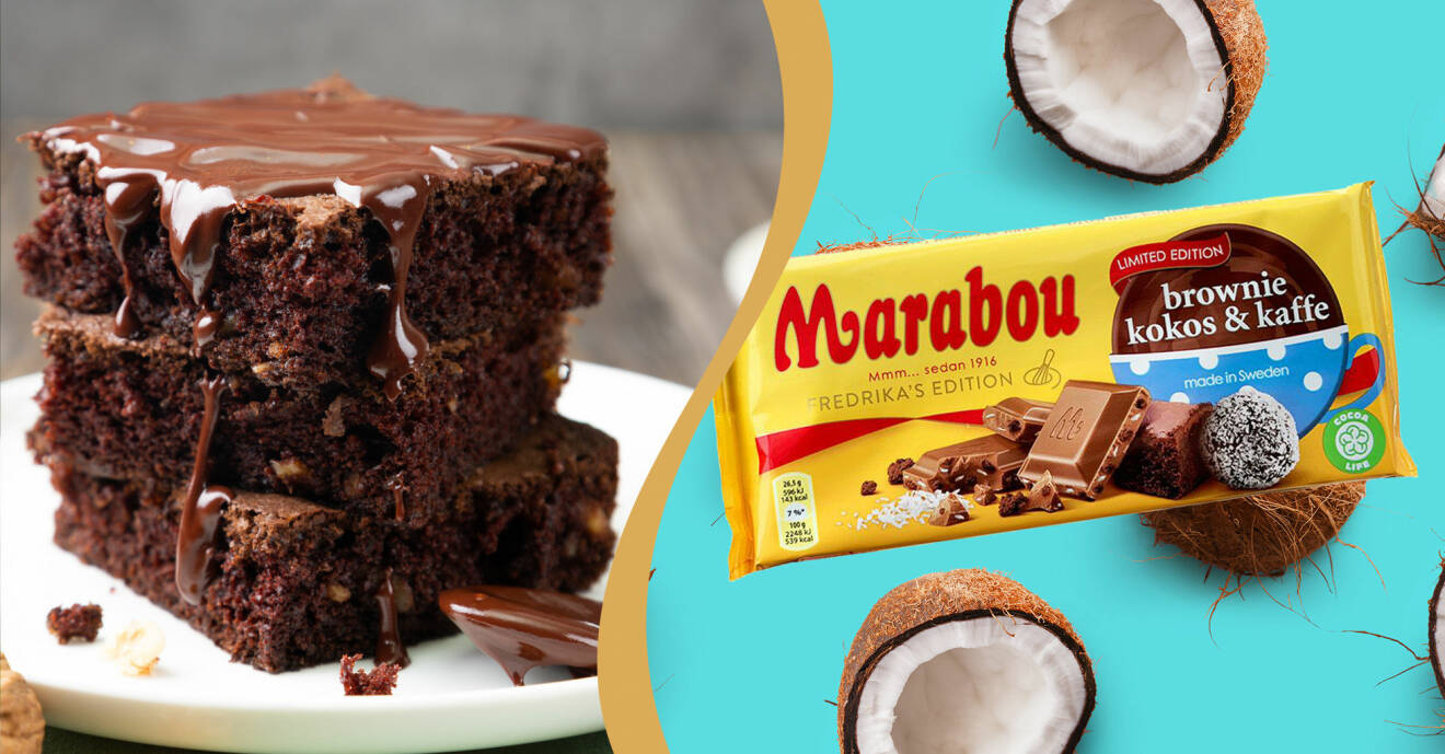 Brownie, kokos och kaffe. Ny smak på Marabou.