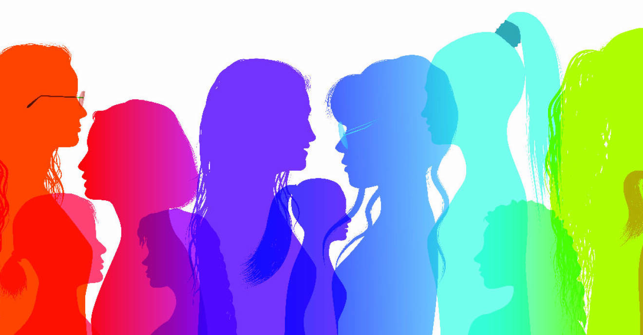 Illustration med kvinnoprofiler i glada färger.