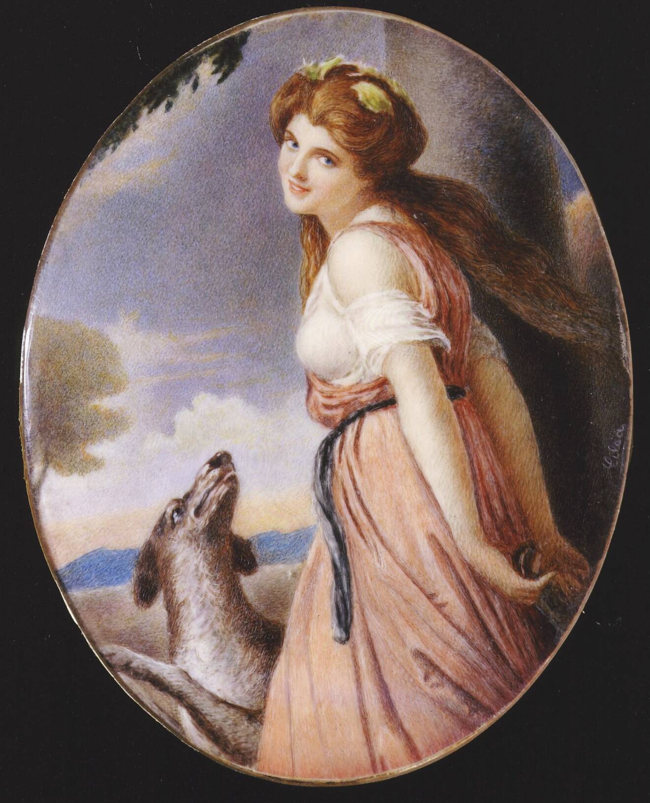 En målning av Lady Emma Hamilton som namngett rosen.