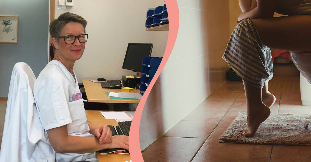 Till vänster, Anna Martinson, uroterapeut på Urologen vid Sahlgrenska Universitetssjukhuset i Göteborg, till höger en kvinna på toaletten
