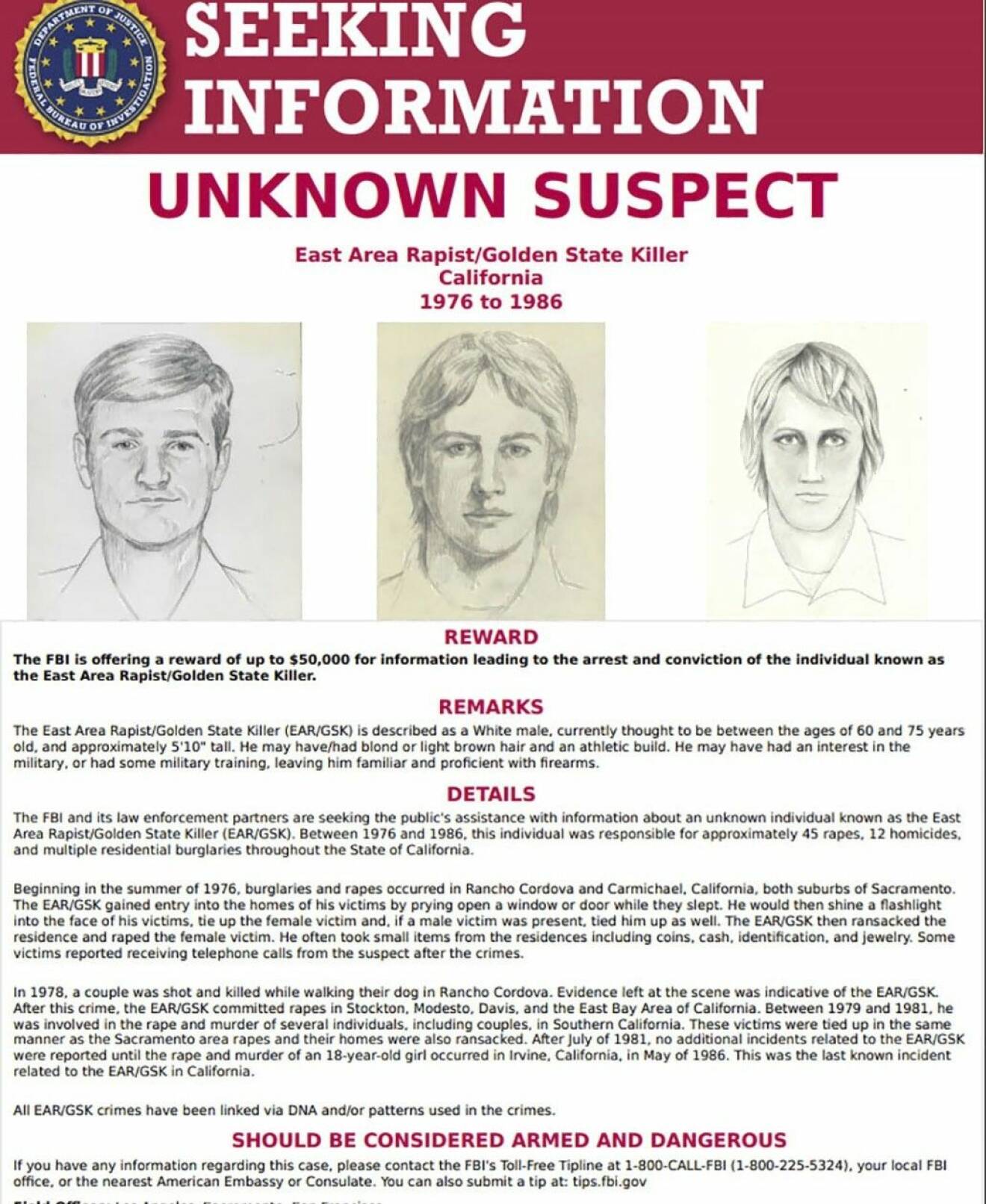 Polisens efterlysning av den okände Golden State Killer