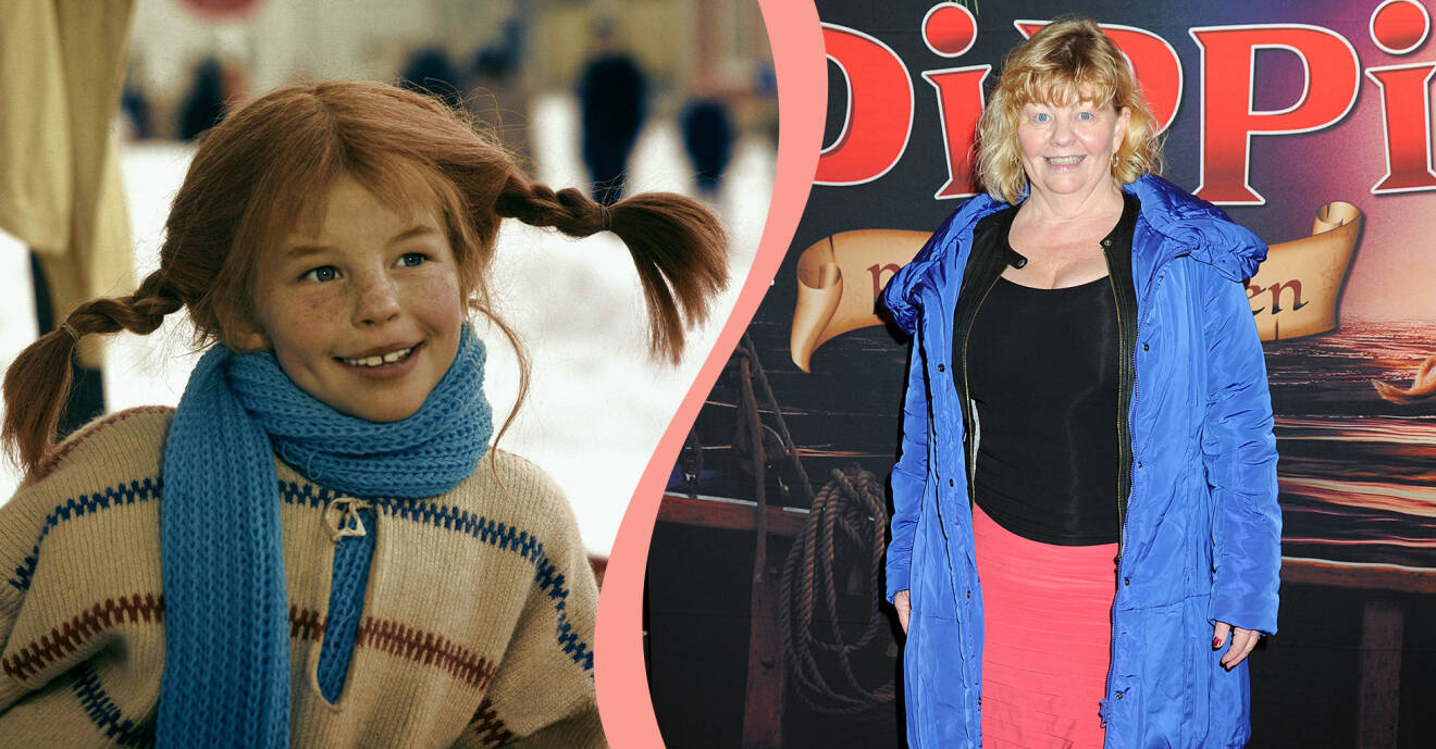 Till vänster, Pippi Långstrump under inspelningen av tv-serien, till höger, Inger Nilsson på Astrid Lindgrens värld.