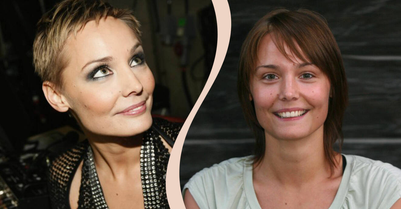 Till vänster Carina Berg i kort hår 2008, till höger Carina Berg 2003
