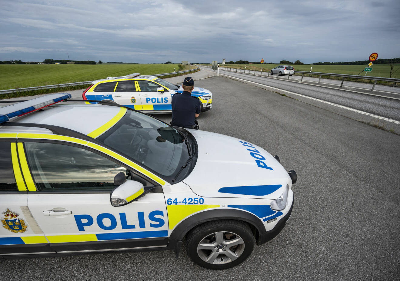 Stenkastare. Polisnärvaro på E 65 mellan Malmö och Ystad