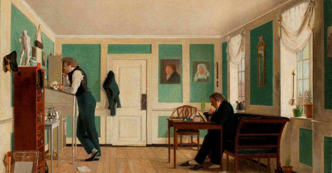 Den stora flytten. Det var under 1700- och 1800-talen som små flyttbara bord blev allt vanligare i hemmen. Den hemtrevliga interiören med två småbord, som föreställer ett hem på Amaliegade i Köpenhamn, är återgiven av Wilhelm Bendz (1804–32).