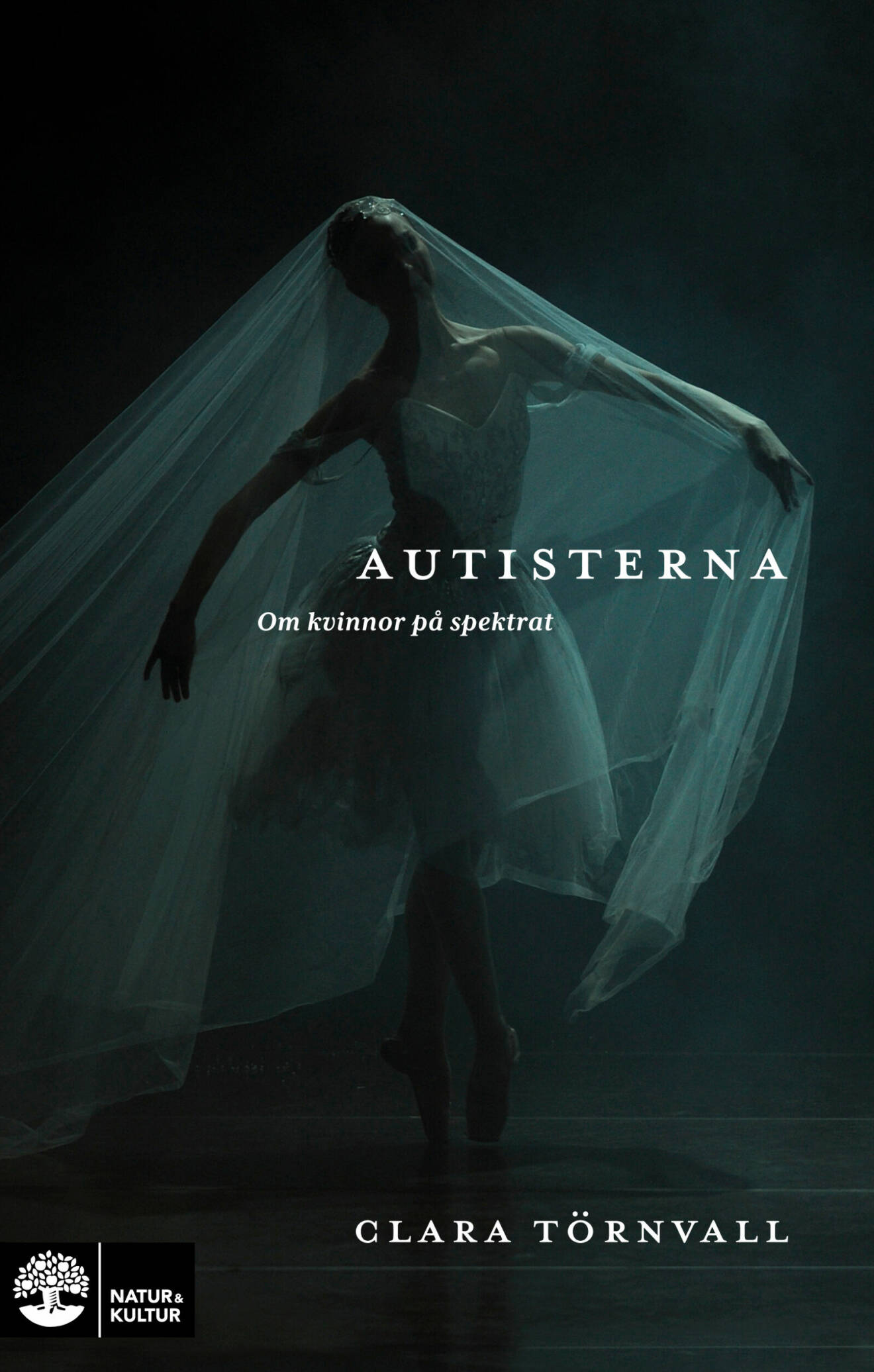 Omslaget till Clara Törnvalls bok autisterna, med bild på en balettdansös i mörker på framsidan.