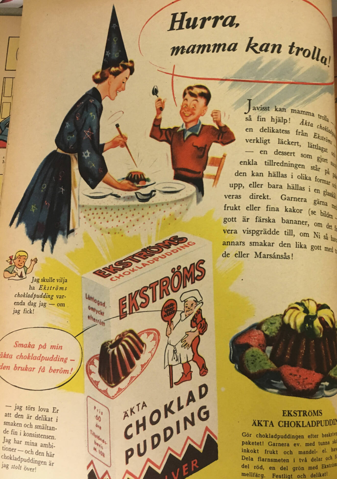 Annonssida 60-tal för chokladpudding.