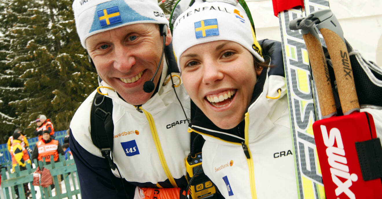 Charlotte Kalla tillsammans med Gunde Svan i samband med Tour de ski 2008.