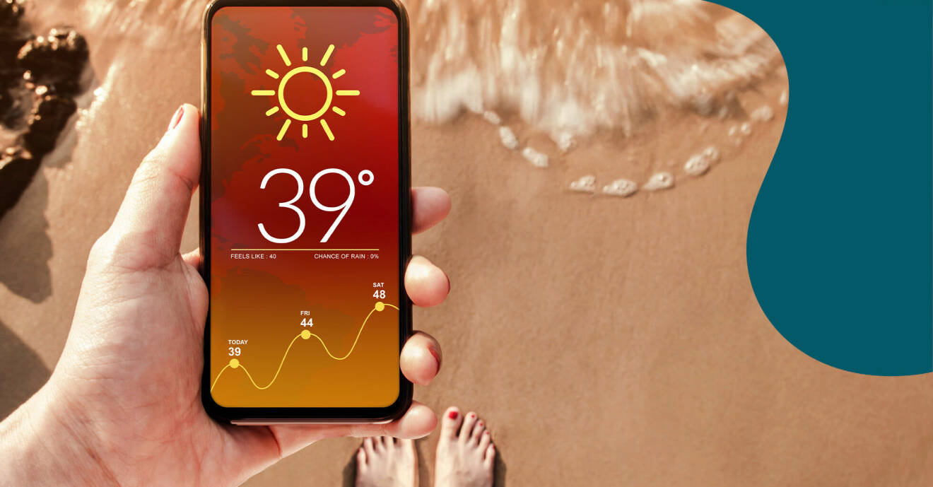 Bilden visar en mobil som visar dagens temperatur.