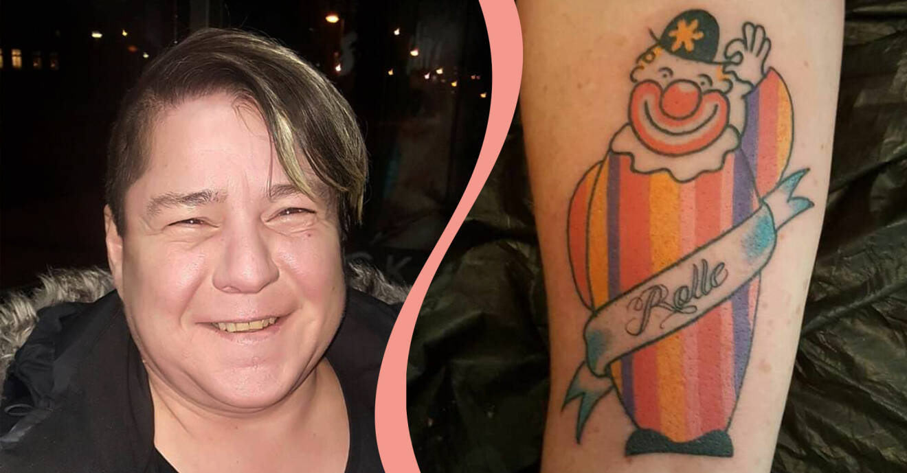 Till vänster, Stina Hansson, till höger, hennes tatuering till minne av sin avlidna sambo.