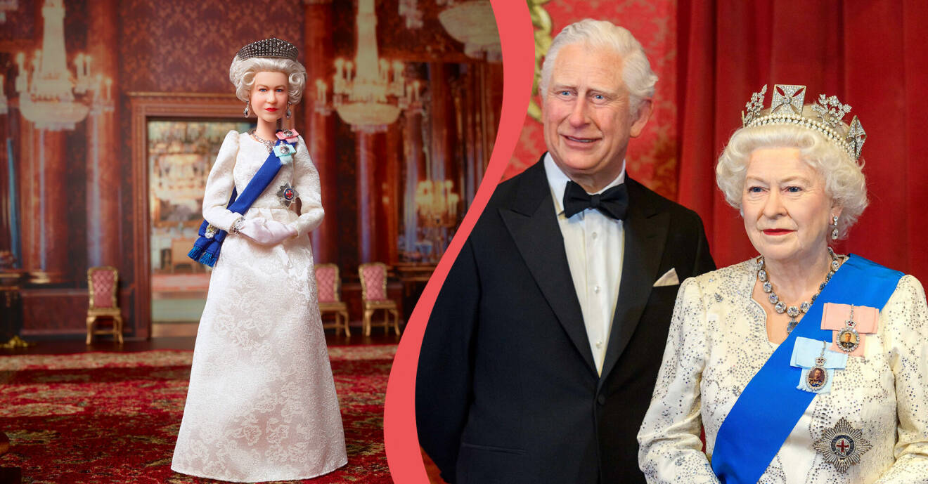 Drottning Elizabeth II på hennes 96-års firande, som egen hög person och som barbieavbildning