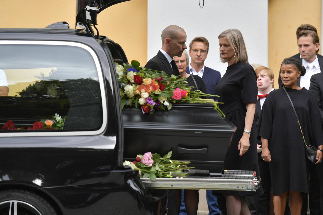 Catharina Nyqvist Ehrnrooth under Michael Nyqvists begravning i Katarina kyrka på Södermalm i Stockholm.