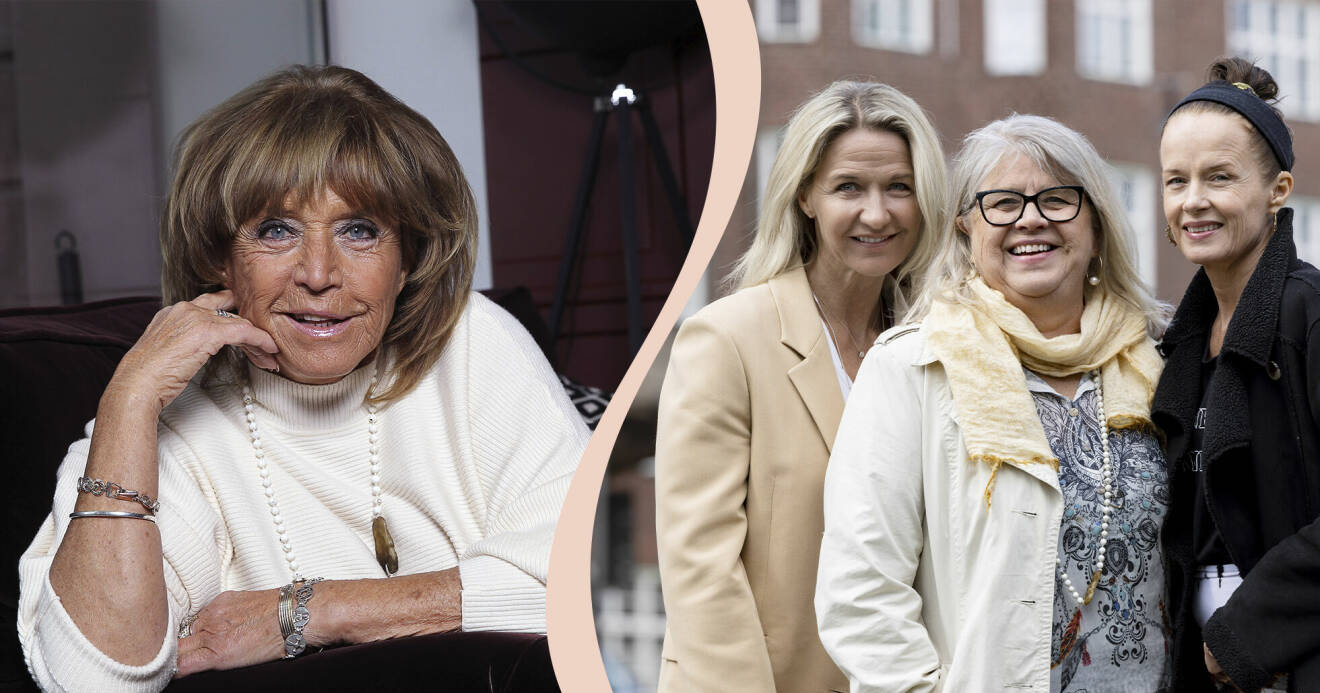 Till vänster: Porträttbild på Barbro "Lill-Babs" Svensson. Till höger: Kristin Kaspersen, Monica Svensson och Malin Berghagen.