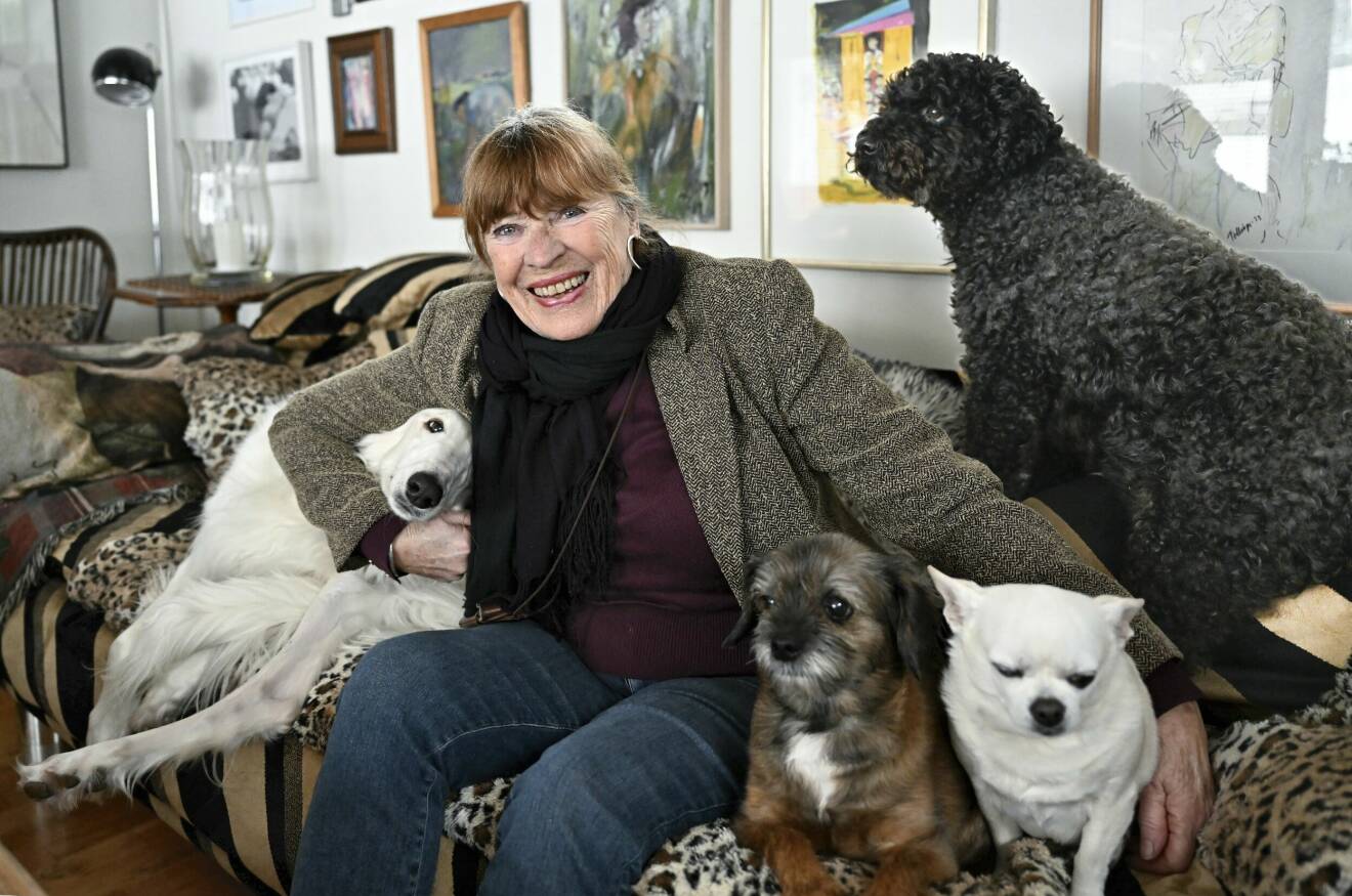 Evabritt Strandberg tillsammans med hundar.