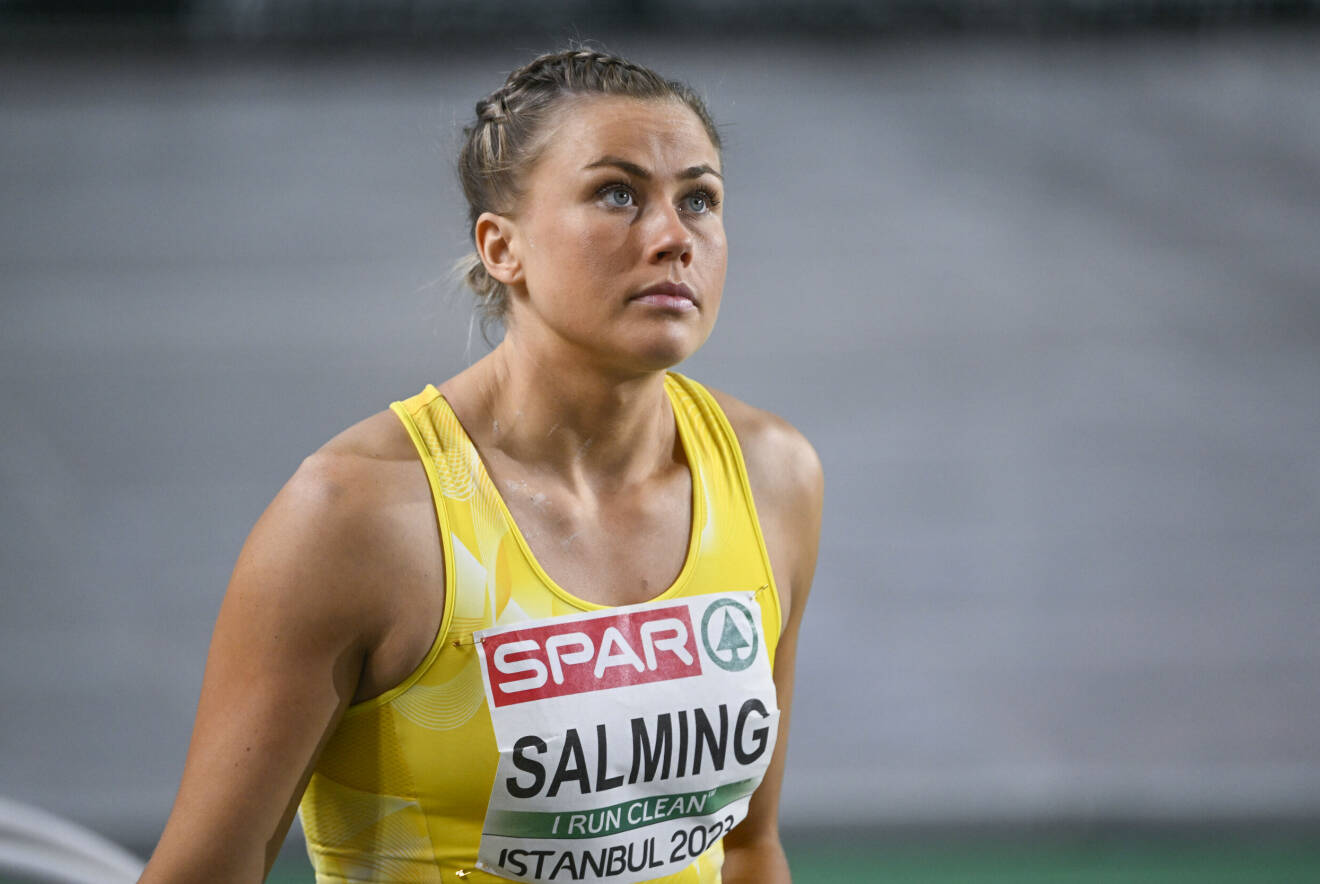 Sveriges Bianca Salming tävlade i damernas femkamp under friidrotts-EM inomhus i Istanbul, Turkiet under våren 2023.