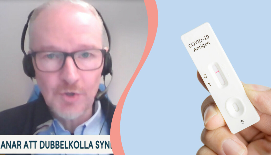 Till vänster, optikern och forskaren Jan Johansson, till höger, ett positivt antigen-test.