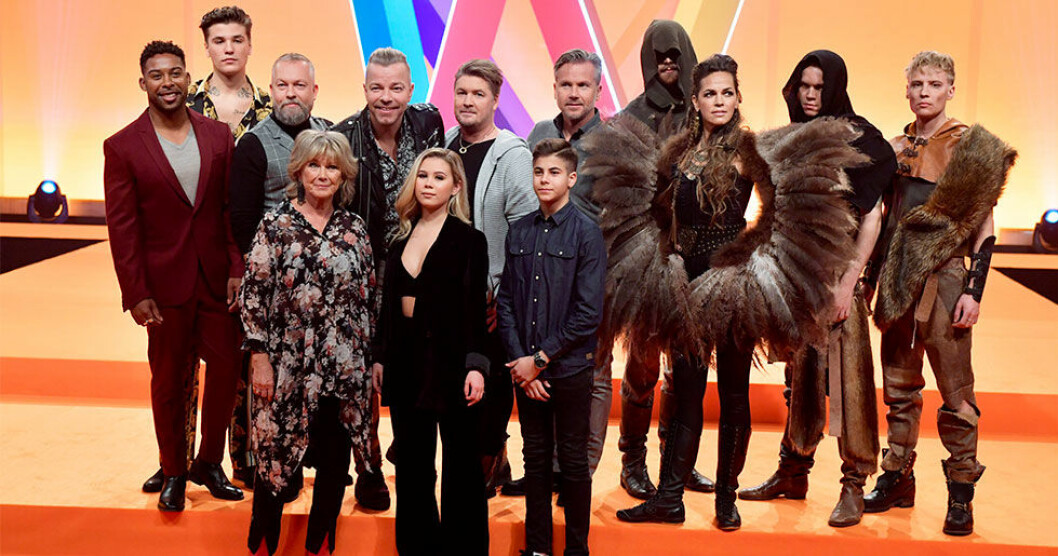 Här är gänget som tävlar i Lidköping den 23 februari. Foto: Jessica Gow/TT Melodifestivalen 2019 fjärde deltävling.