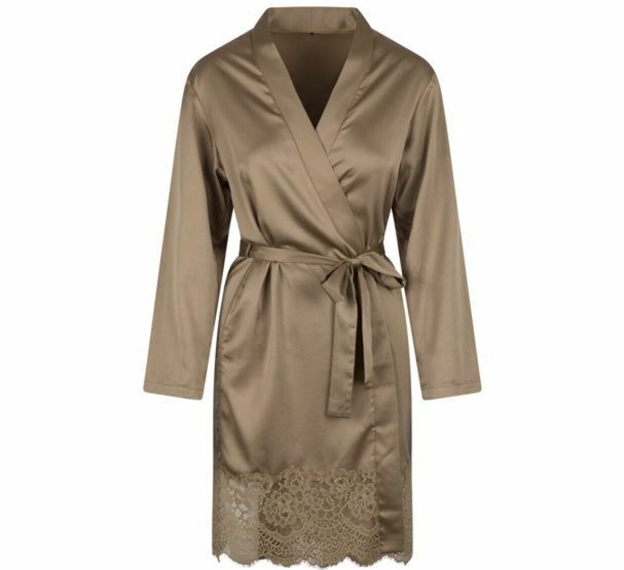 Kimono i satin med spets.