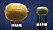 Till vänster en gaffel med en stor kiwi. Till höger en minikiwi på en annan gaffel. Mörkblå bakgrund.