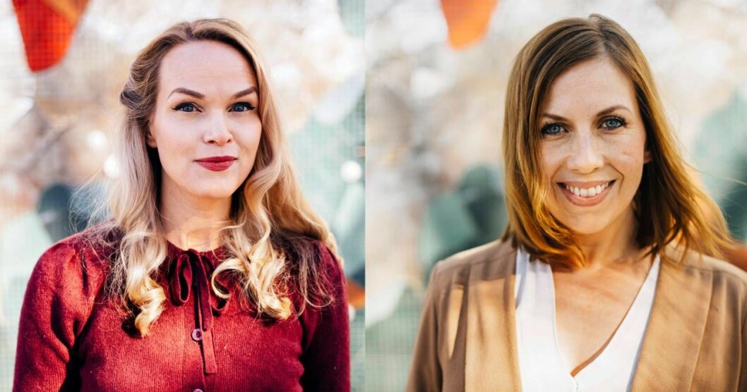 Hösten 2018 startade Johanna Klimatklubben tillsammans med Maria Soxbo och Emma Sundh. Foto: Appendixi fotografi/Norstedts Närbilder på de två kvinnorna Maria Soxbo och Emma Sundh.