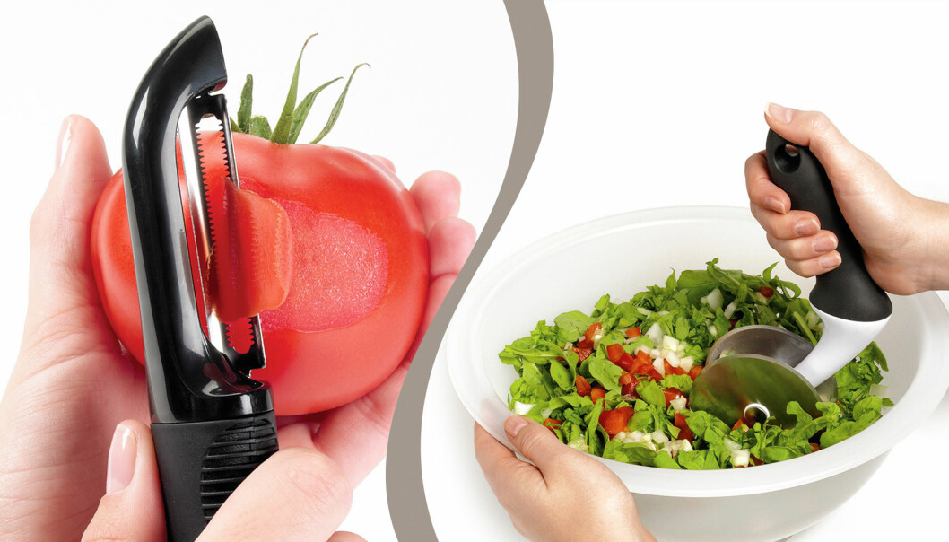 Tomatskalare och salladsskål med skärare