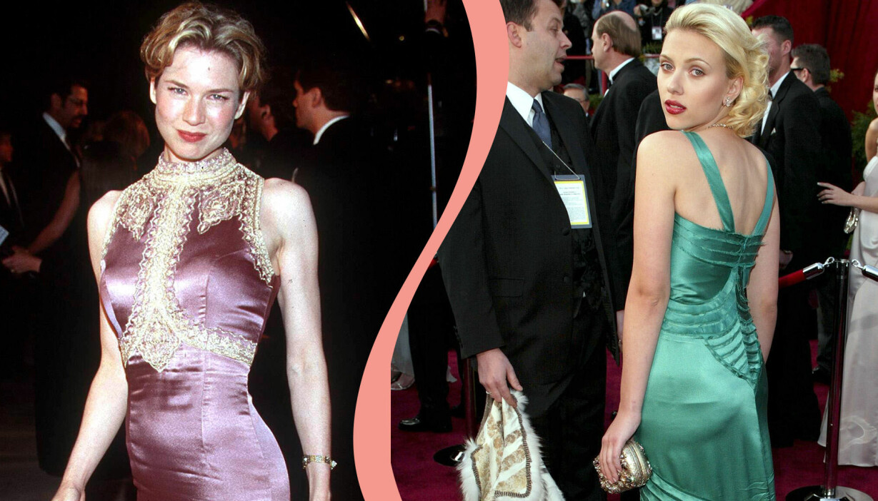 Kollage av Renée Zellweger på Oscarsgalan 1999 och Scarlet Johansson 2005.
