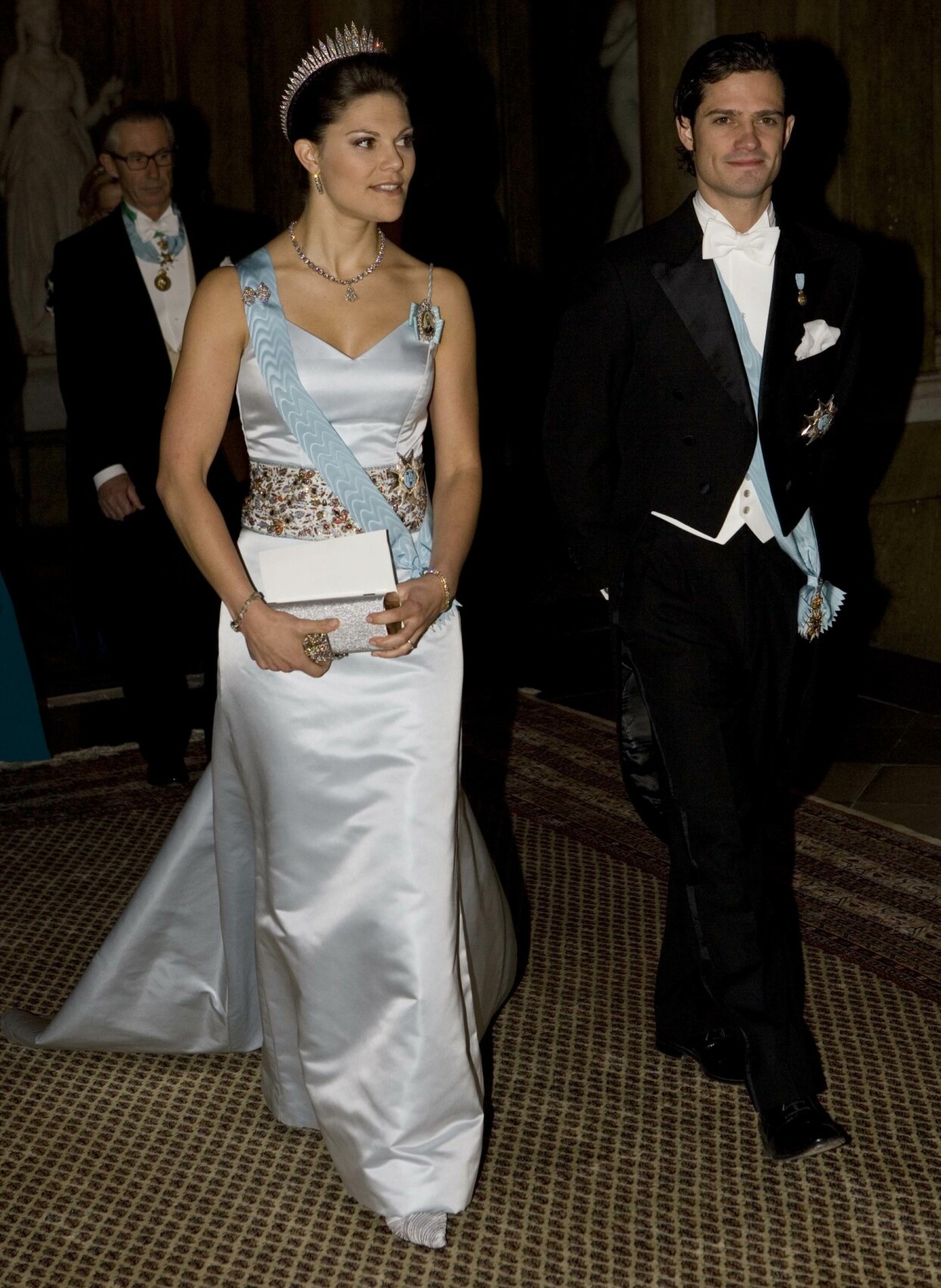 Kronprinsessan Victoria och prins Carl Philip under kungamiddagen på slottet i Stockholm 2007.