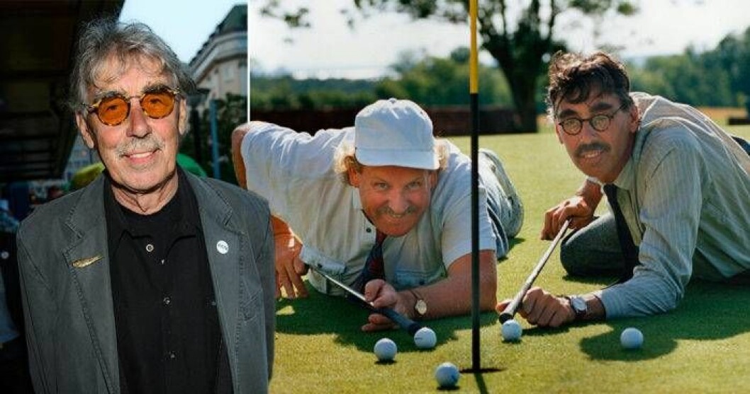 Lasse Åberg i karaktären Stig-Helmer Olsson och Jon Skolmen som Ole Bramserud i <em>Den ofrivillige golfaren</em>. Foto: IBL Lasse Åberg i karaktären Stig-Helmer Olsson och Jon Skolmen som Ole Bramserud i "Den ofrivillige golfaren".