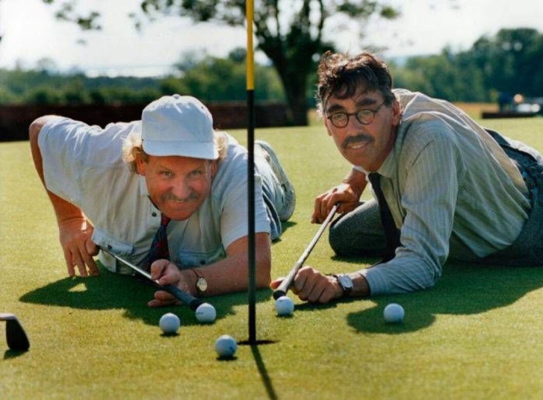 Lasse Åberg vid inspelningen av "Den ofrivillige golfaren" på Öland 1991. 