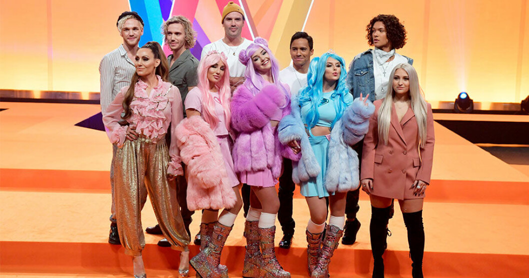 I <em>Melodifestivalens</em> tredje deltävling tävlar Lina Hedlund bland annat mot sin svåger Martin Stenmarck som är gift med hennes syster Hanna. Foto: Jessica Gow/TT Melodifestivalen 2019 uppställning tredje delfinalen.