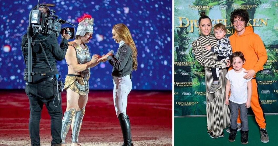 Nassim friade till Lina under SVT:s direktsändning av Sweden International Horse Show på Friends arena. Lina och Nassim har barnen Eide och Tilo tillsammans. Foto: Roland Thunholm/TT, Karin Törnblom/TT Nassim al Fakir friar till Lina Hedlund samt Lina Hedlunds familj.