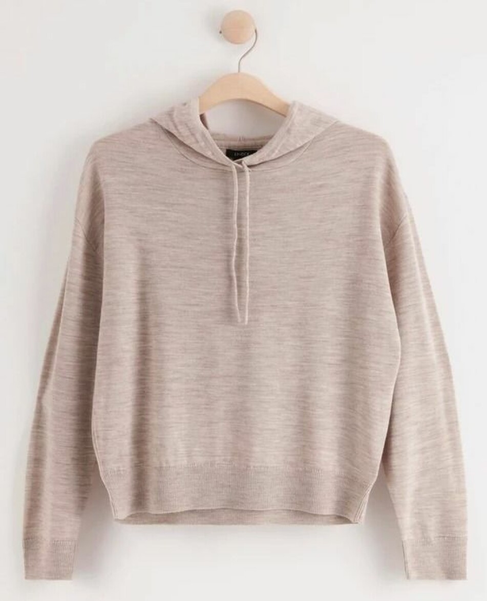 Beige huvtröja i merinoull