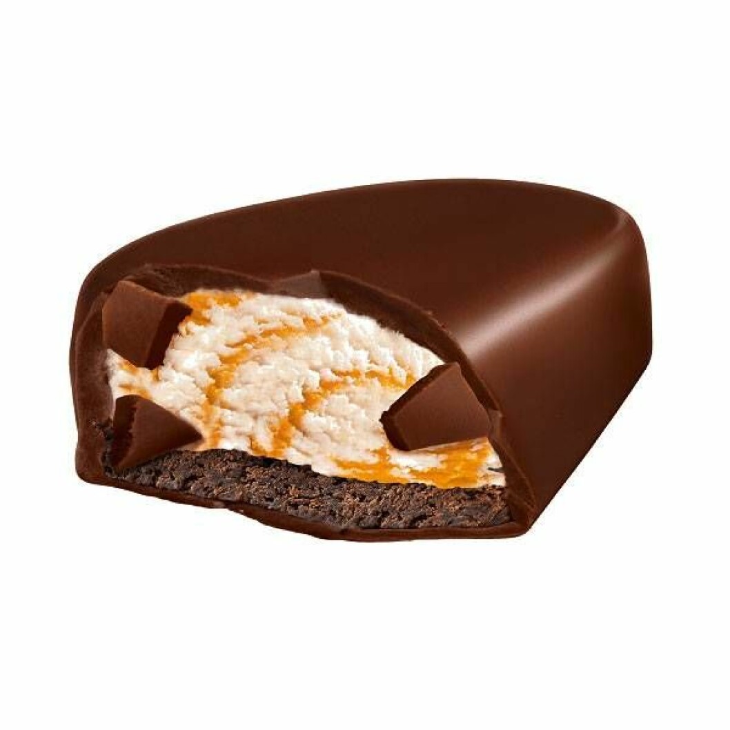 Magnum Brownie med browniebotten och kolasås.