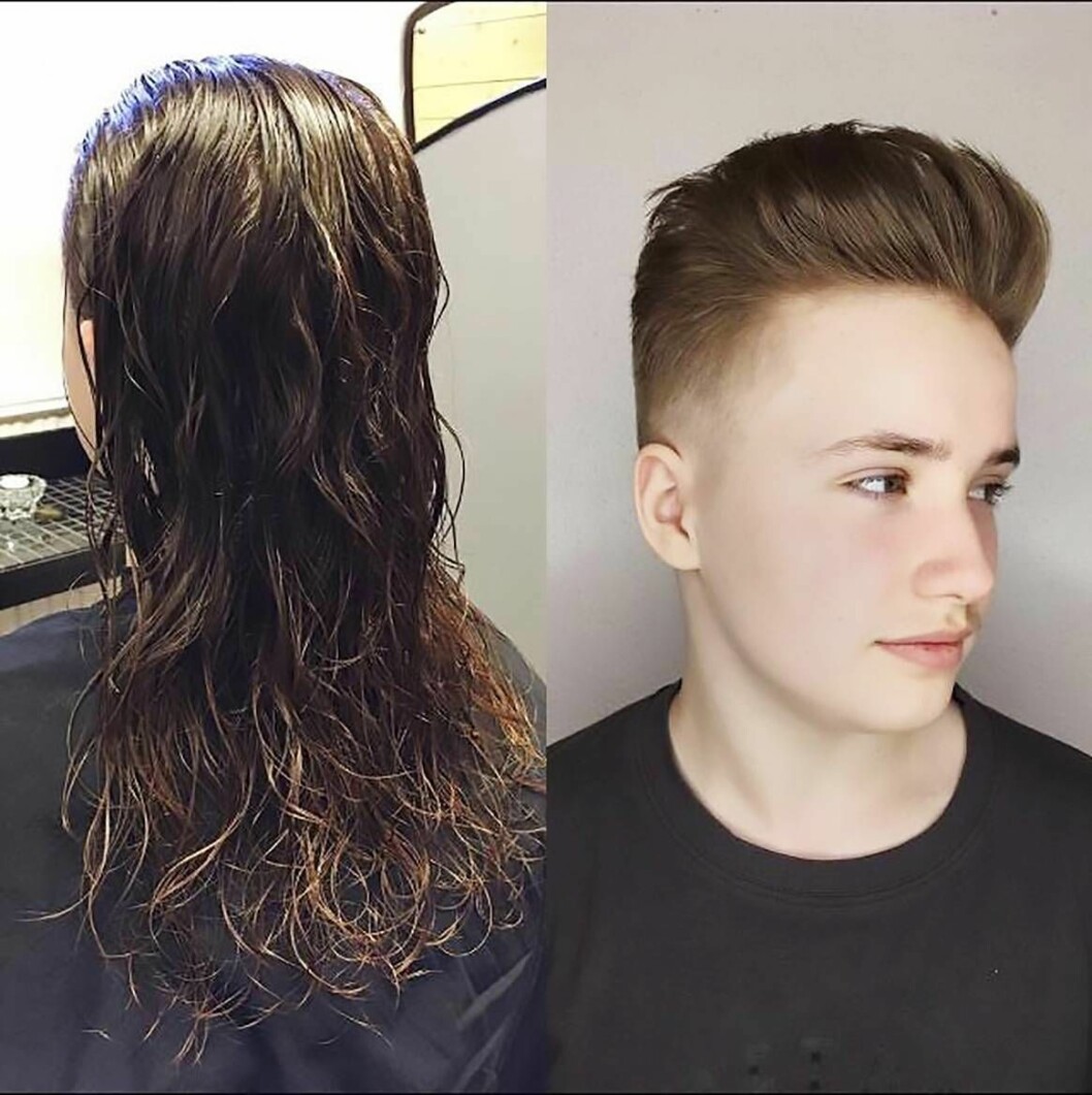 Hampus skänkte sitt hår till föreningen Änglahår, som hjälper barn med alopecia. Hampus med långt och kort hår