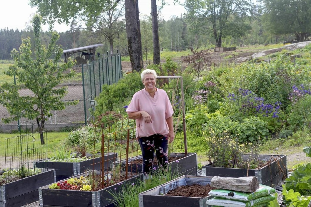 Marie arbetar som trädgårdsmästare tre dagar i veckan, resten av tiden tar hon hand om sin egen gård. Marie Andersson I en vacker trädgård