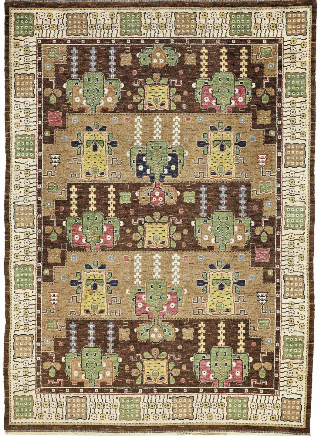 Örtagården skapade Märta Måås-Fjetterström 1934. Den här flossan, ca 330×233 cm, beställd hos MMF AB i Stockholm 1955, fick ett högsta klubbslag på 75 000 kr (80 000–100 000) hos Bukowskis tidigare i år. Örtagården skapade Märta Måås-Fjetterström 1934.