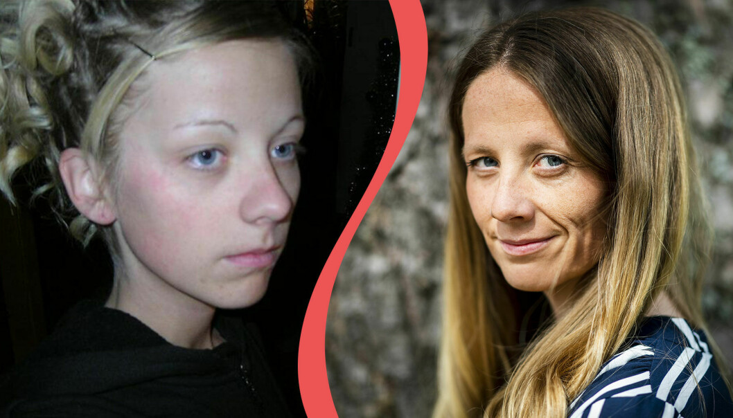 Delad bild. Till vänster Mathilda Hofling som tonåring. Till höger Mathilda Hofling idag.
