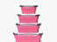 Fyra rosa hopfällbara matlådor med lock.