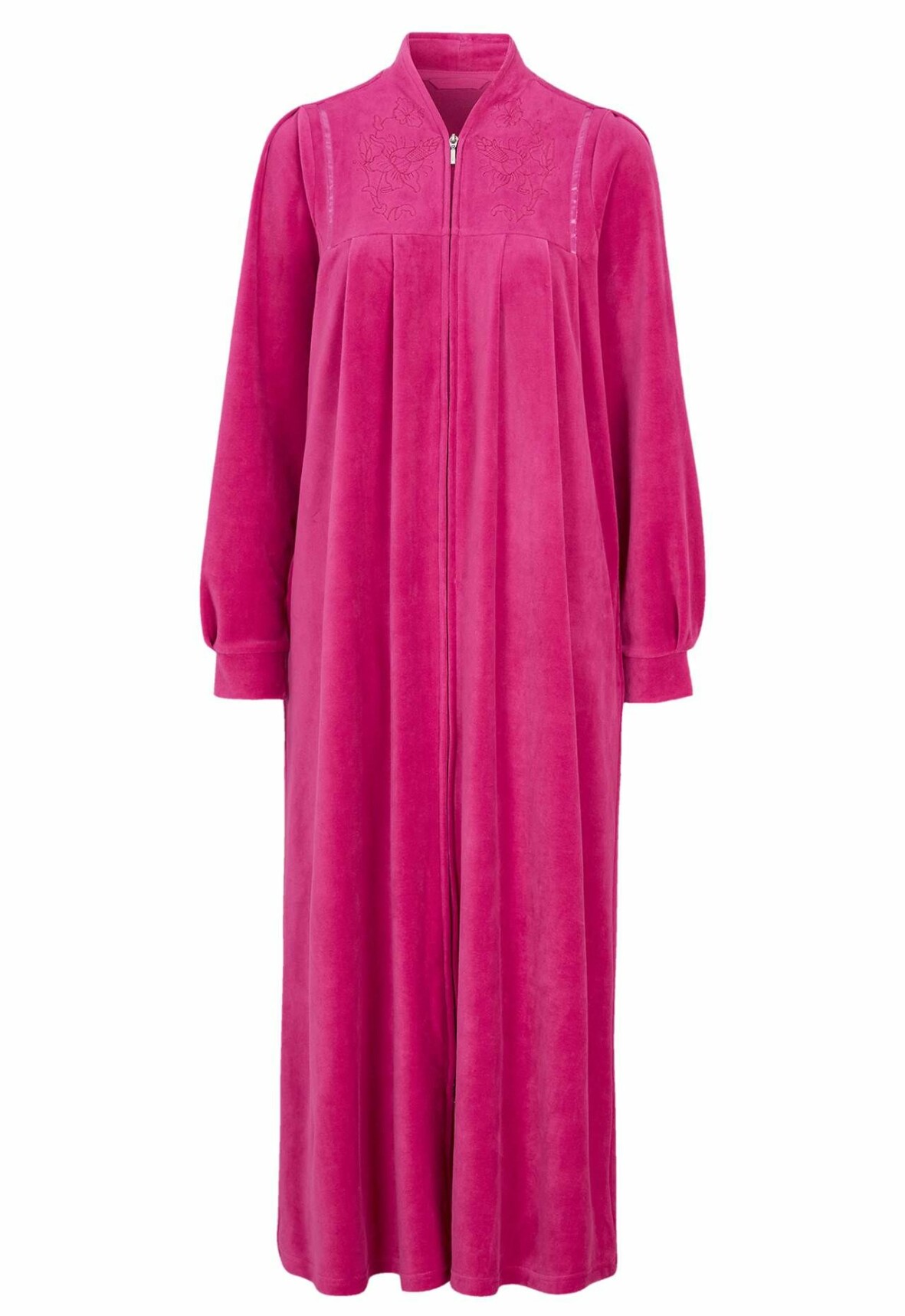 Rosa morgonrock i velour med dragkedja.