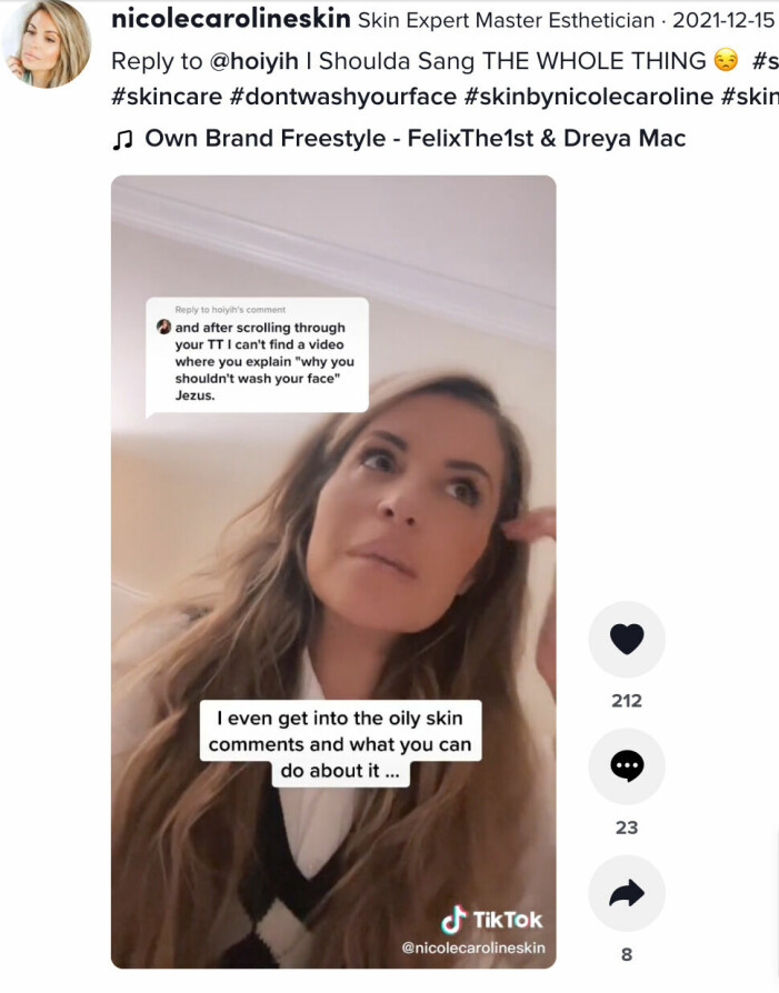 Skärmdump från Nicole Carolines tiktok-video