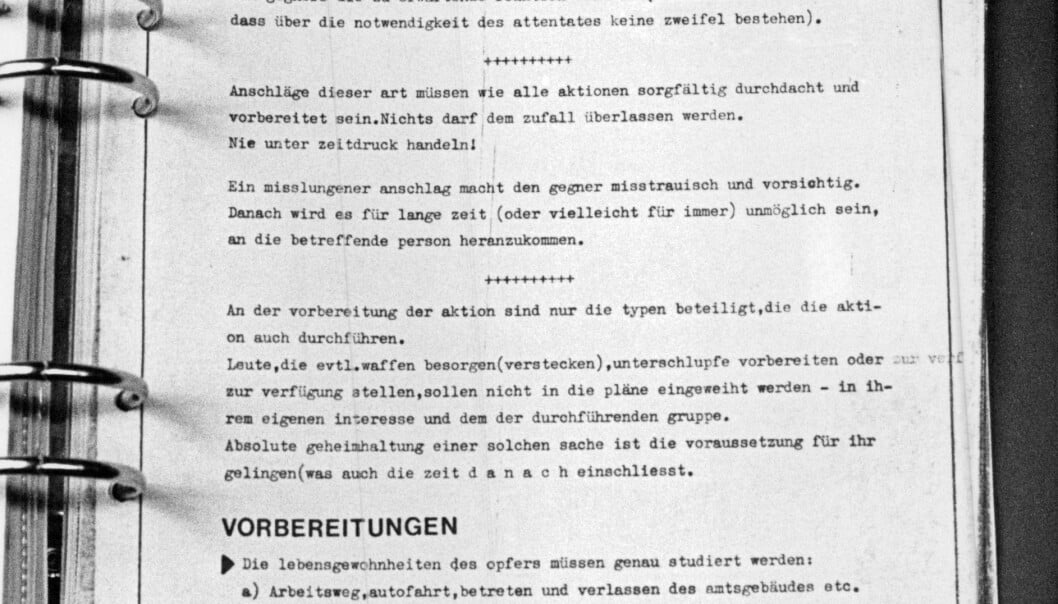Norbert Kröcher samlade en manual för hur en stadsgerilla skulle uppträda. En så kallad "terroristbibel". Norbert Kröchers "terroristbibel"