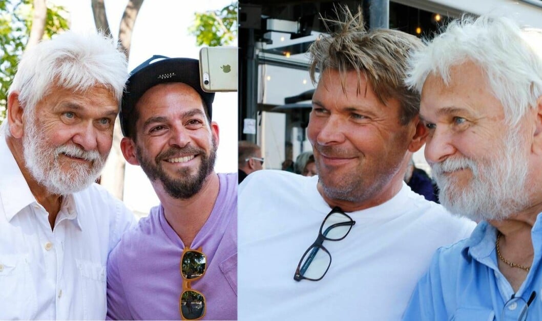 Många hejar, tackar eller vill ta selfie med Hasse Andersson, t v Joel Singer och t h Mika Malja. Foto: Gugge Zelander Många hejar, tackar eller vill ta selfie med Hasse Andersson, t v Joel Singer och t h Mika Malja.