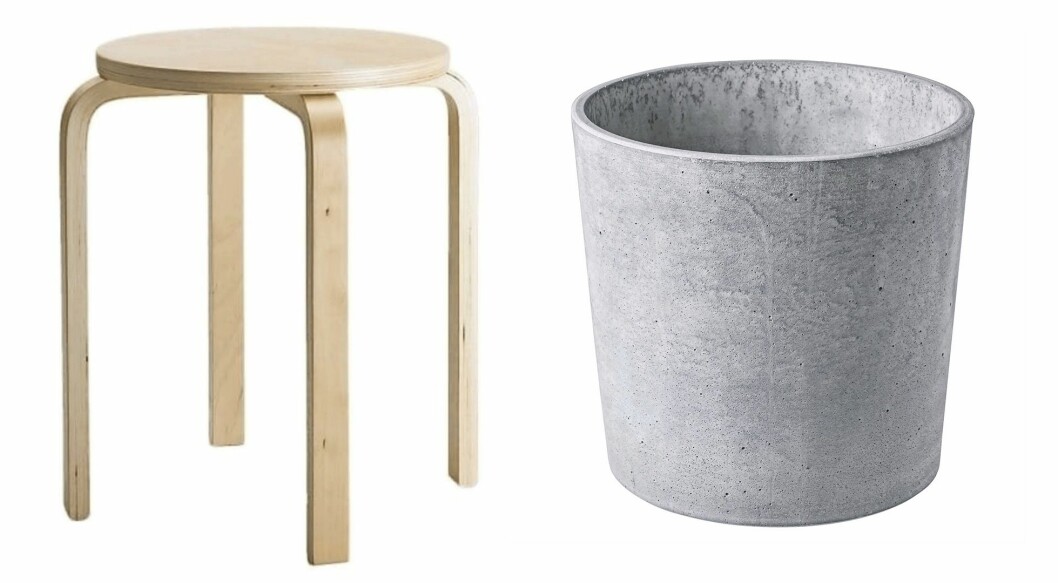 Träpall och cementkruka