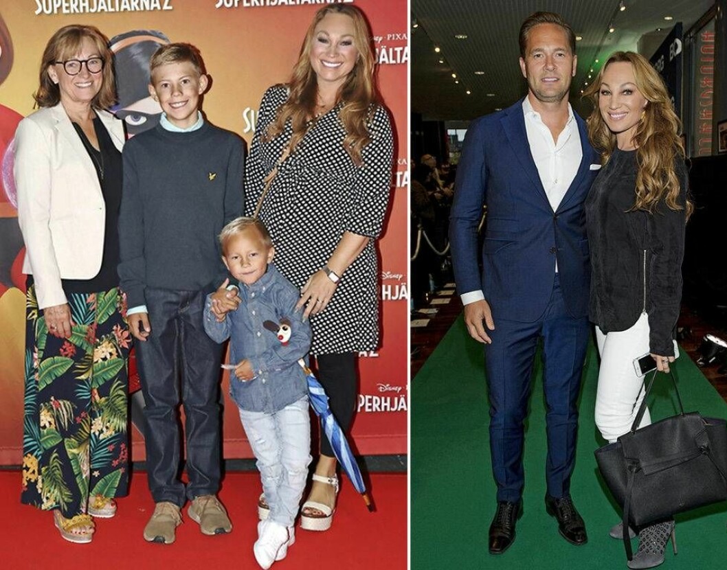 På biopremiär med mamma Monika Nilsson och sönerna Alessio och Adrian och tillsammans med maken Anders Jensen. Charlotte Perelli med sin familj.