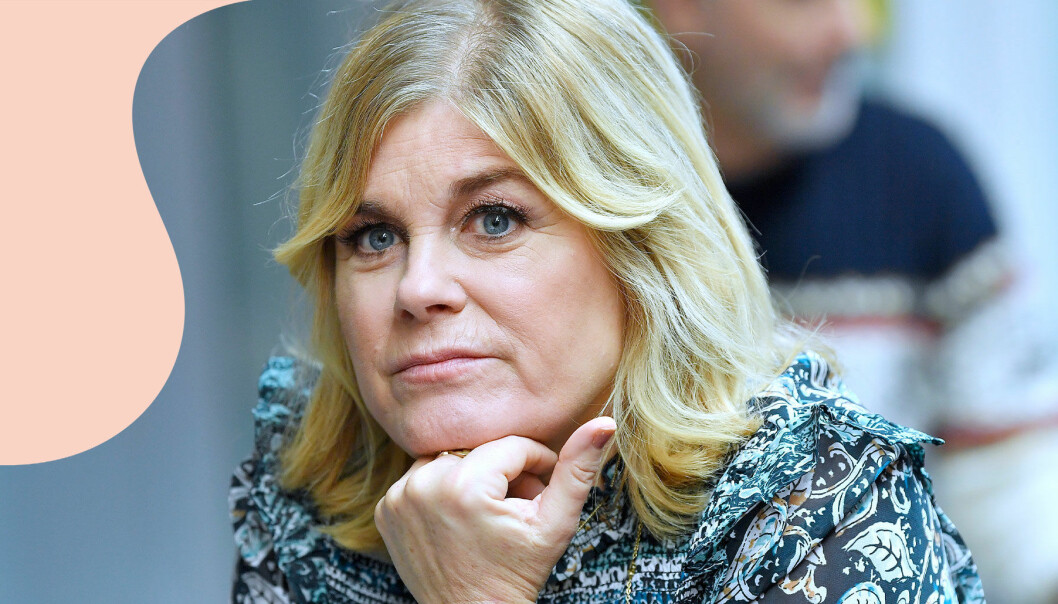 Pernilla Wahlgren på pressträff inför SVT-serien Stjärnorna på slottet.