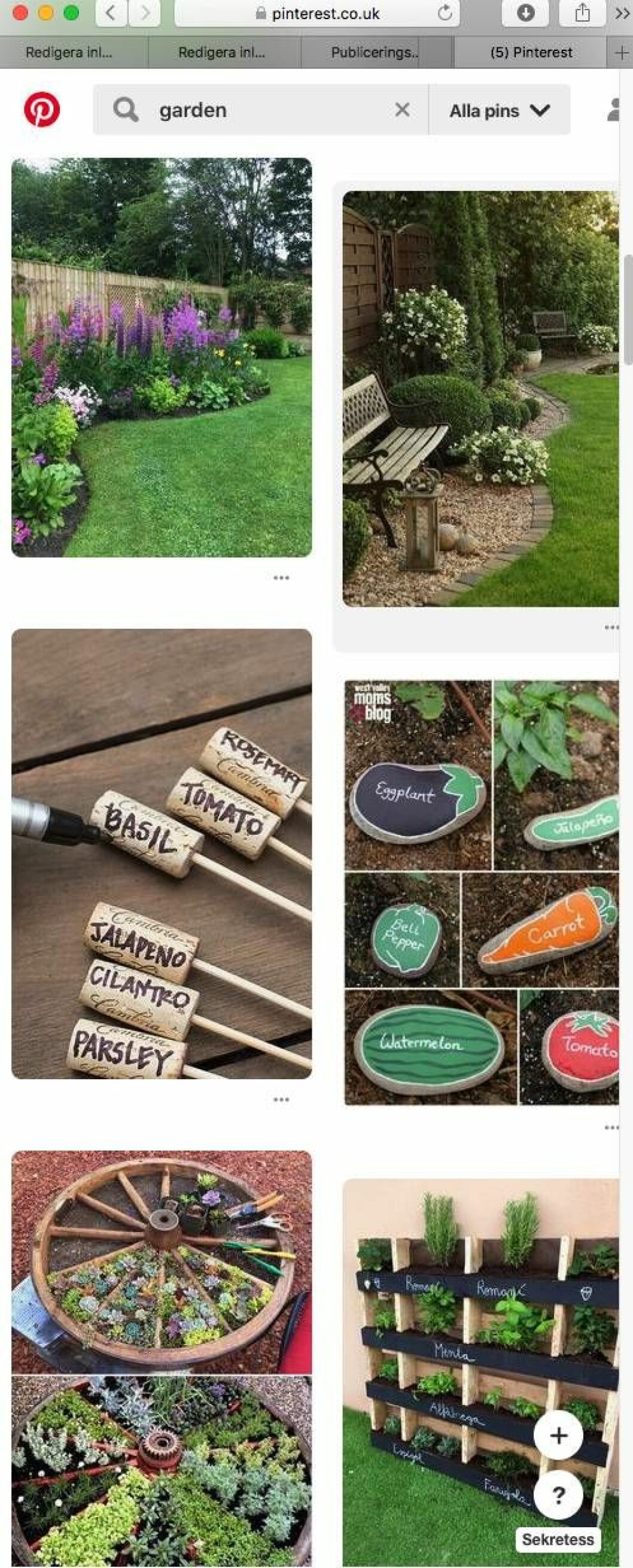 På Pinterest kan du samla inspirationsbilder inom till exempel trädgård. Foto: Skärmdump från Pinterest Skärmdump från Pinterest