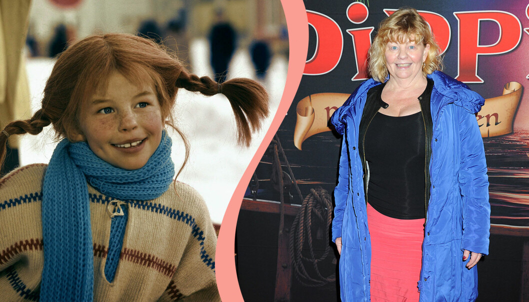 Till vänster, Pippi Långstrump under inspelningen av tv-serien, till höger, Inger Nilsson på Astrid Lindgrens värld.