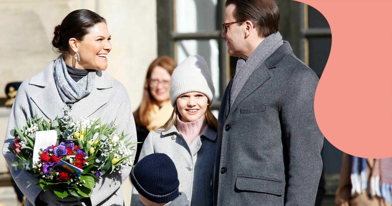 Victoria, Daniel, Estelle och Oscar vid firandet av kronprinsessans namnsdag 2022.