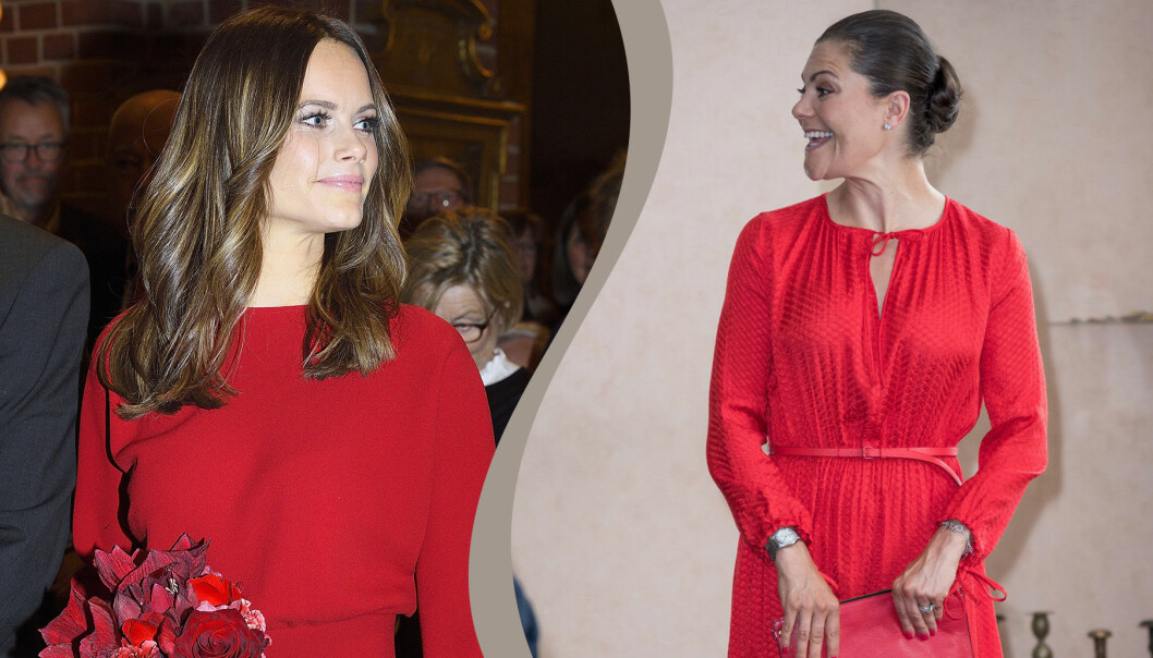 Prinsessan Sofia och kronprinsessan Victoria i röda klänningar