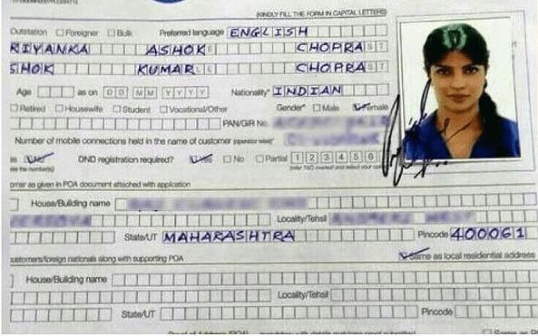 priyanka chopra ansökan om ID-handling
